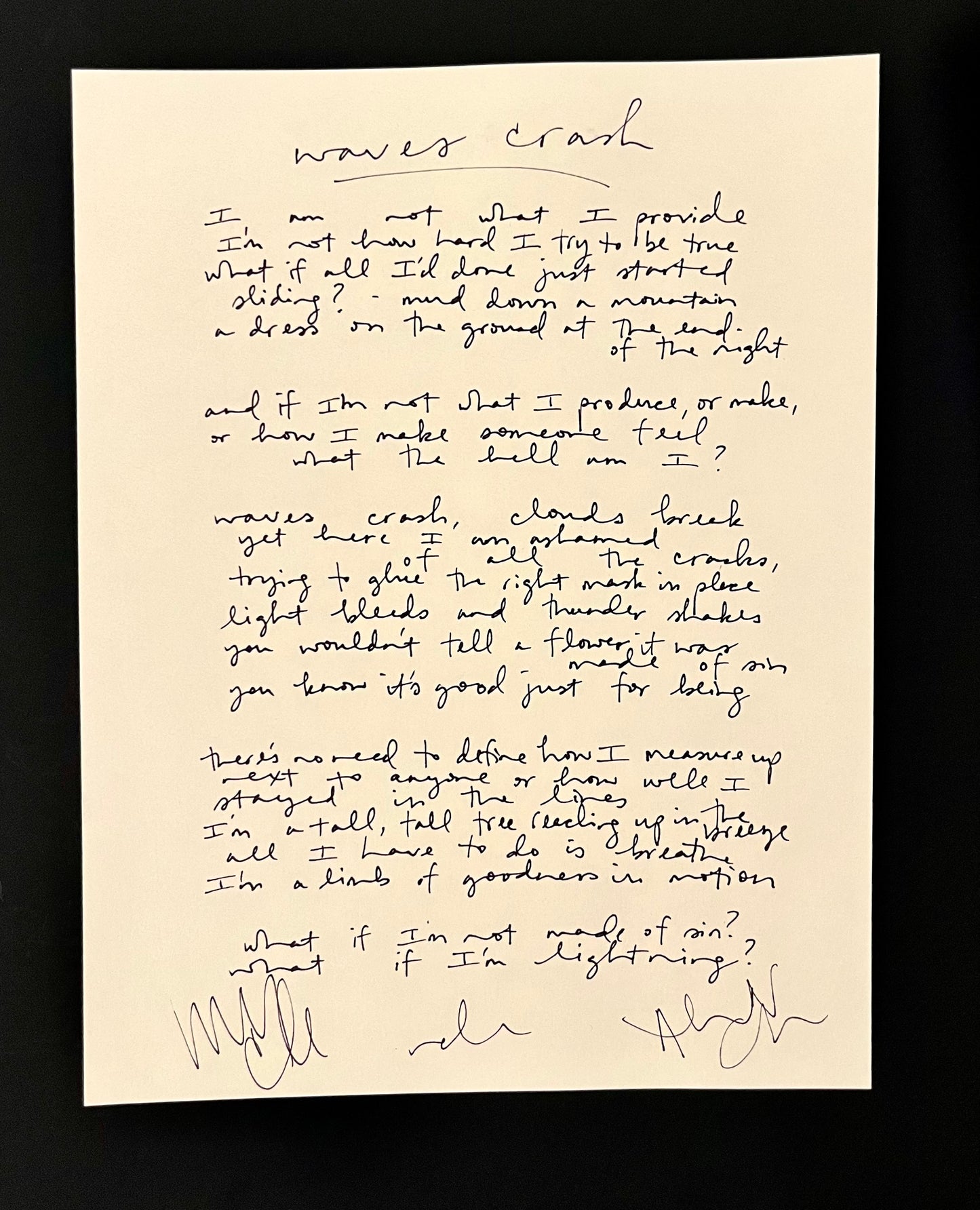 Waves Crash- Handwritten Lyric Sheet