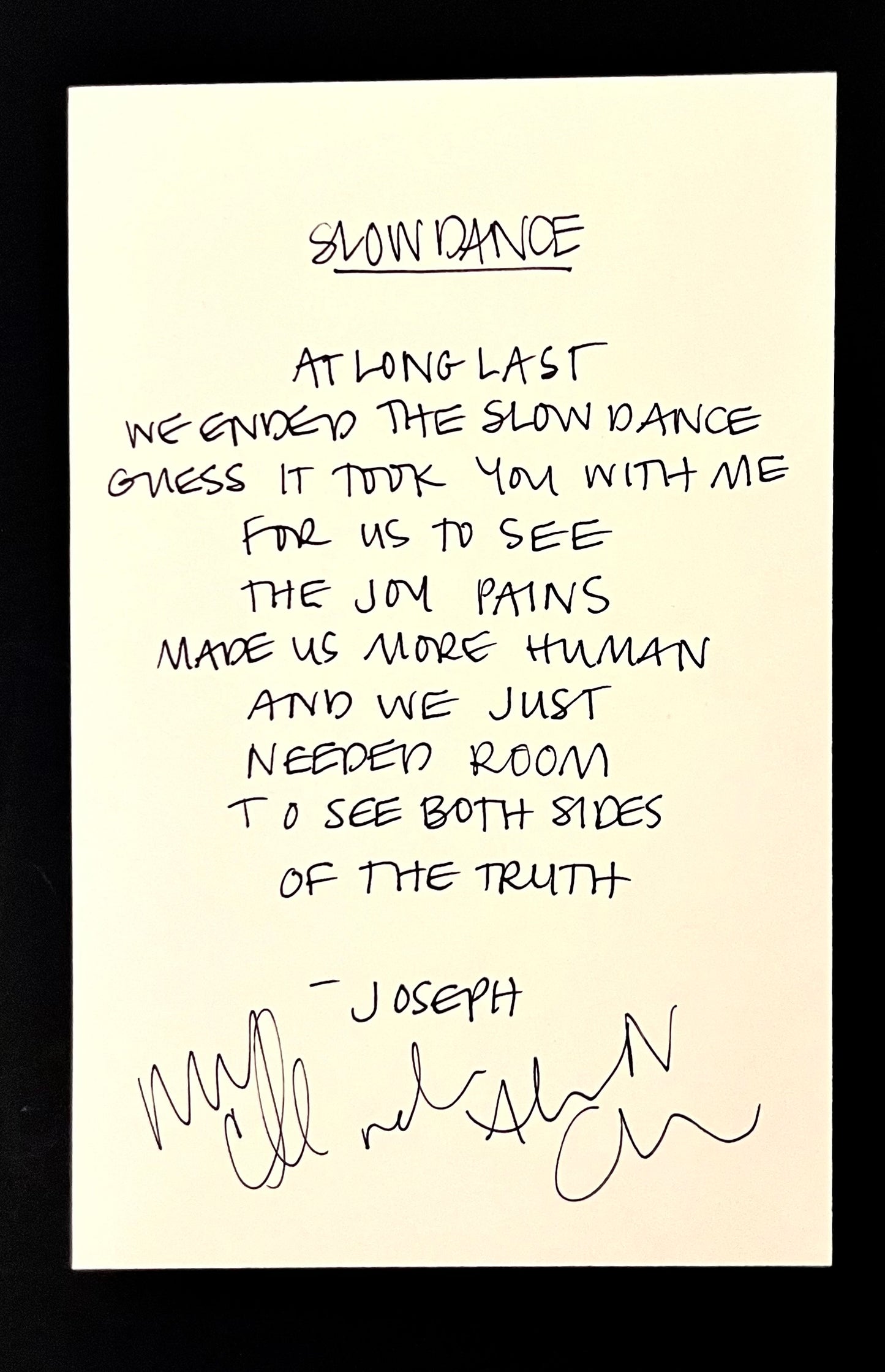 Slow Dance- Handwritten Lyric Sheet