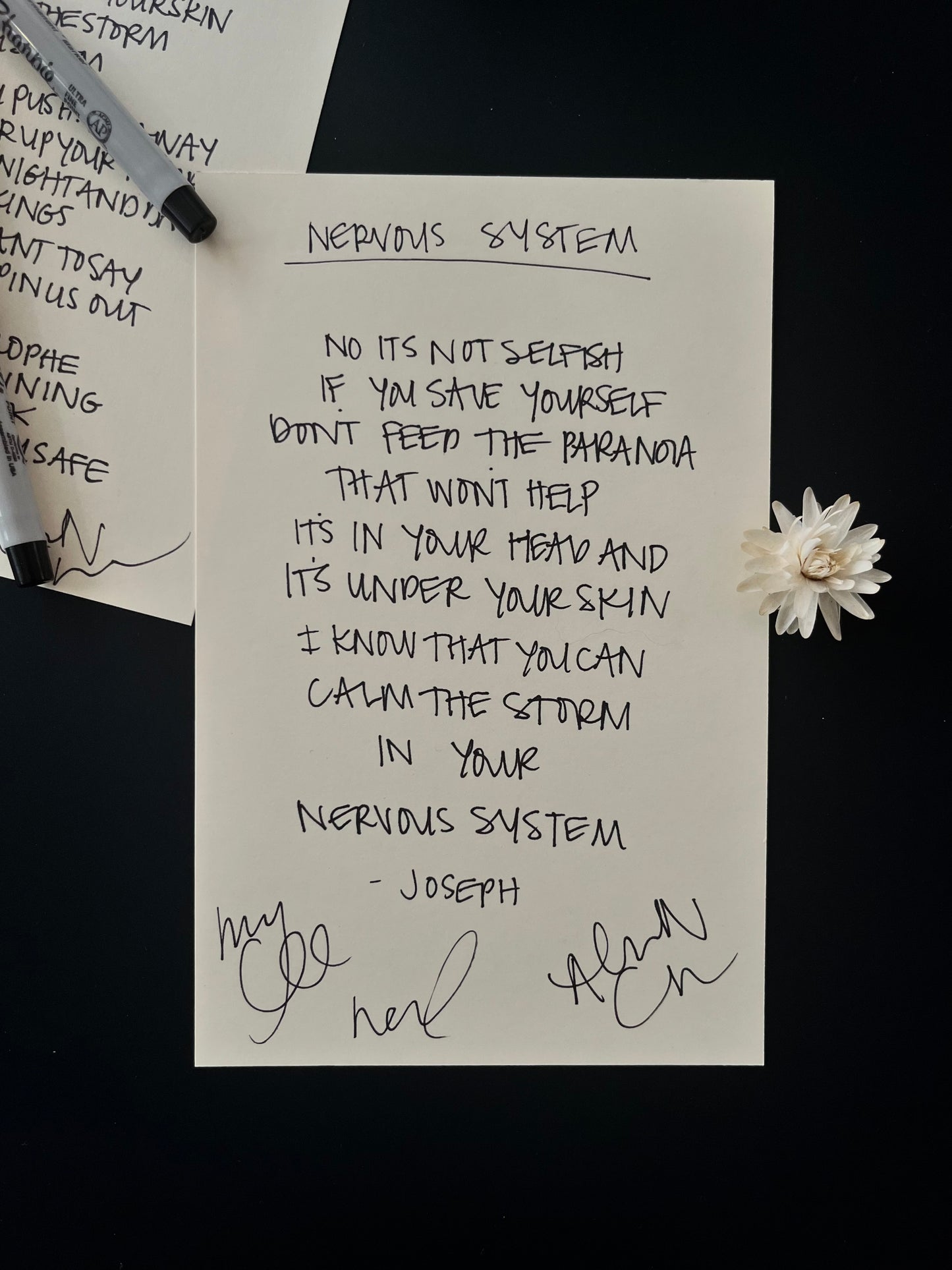 Room For You- Handwritten Lyric Sheet